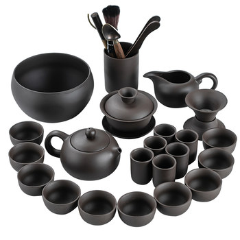 Ancient purple sand tea set with rich configuration