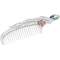 Cischon Silver Building S999 Pure Silver Hair Comb Womens Pure Handmade Colorful Hollowed-out Enamel Phoenix Birthday Gift Silver Comb