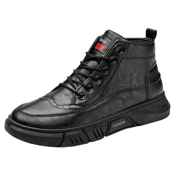 High-top shoes for men in winter 2025 new velvet thickened warm cotton shoes black leather shoes versatile casual martin trendy shoes