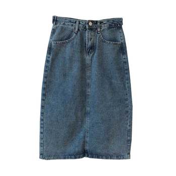 ສິ້ນກະໂປງສະລິມຂອງແມ່ຍິງໃນພາກຮຽນ spring ແລະດູໃບໄມ້ລົ່ນໃຫມ່ຂະຫນາດໃຫຍ່ໄຂມັນ mm ກວມເອົາ crotch slimming ກາງ-length ສູງ waist a-line denim skirt trendy