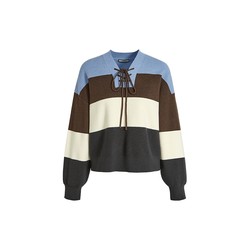 Wide color contrast striped sweater for women 2023 autumn and winter new sweater v-neck loose thin design top