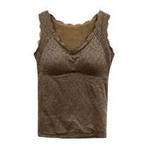 Womens winter thickened velvet thermal vest with chest pad and sleeveless base layer heating sling thermal top