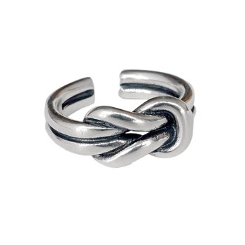 ສະບັບພາສາເກົາຫຼີຂອງເກົາຫລີ S925 sterling silver double-line knotted antique open ring sterling silver simple personality trend retro Thai