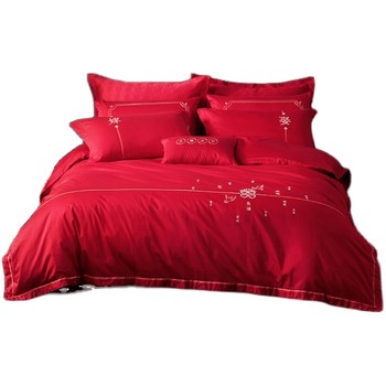 Luolai wedding red tribute satin four-piece set