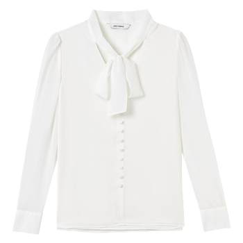 Langzi french retro gaozhi white v-neck ribbon design chiffon shirt top 2025 spring new style