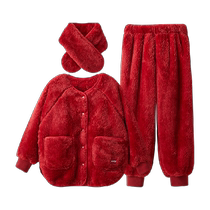 Red Bean Children Red Flannel Suede Home Suit This Life Plus Suede Suit Boy Girl Girl Baby Coral Suede Pajamas