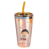 (Modern Housewife Chibi Maruko-chan co-branded) glass straw cup large capacity high temperature resistant household water cup