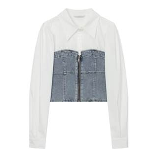 Piaolei spliced ​​denim shirt long-sleeved shirt