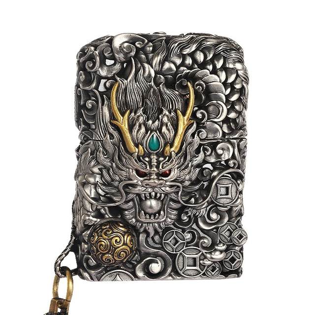 Zippo lighter mechanism embossed dragon rising all over the world