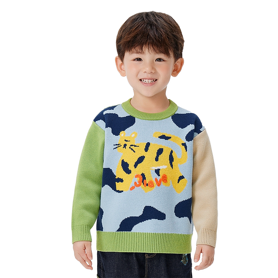 
Balabala children's clothing, children's sweater, autumn and winter boy's sweater, cartoon jacquard contrasting color baby fashionable top