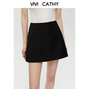 VIVICATHY2025夏高腰辣妹西装裙女防走光灰色开衩通勤A字半身裙