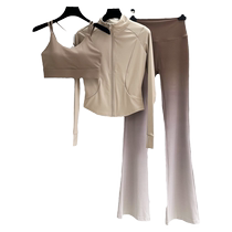 High-end fashionable gradient fitness clothing for women tight-fitting slimming quick-drying professional sports high-waisted butt-lifting bell-bottom pants suit