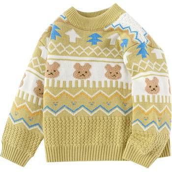 Balabala children's clothing boys' sweaters children's new winter jacquard sweaters baby fashionable inner tops cute