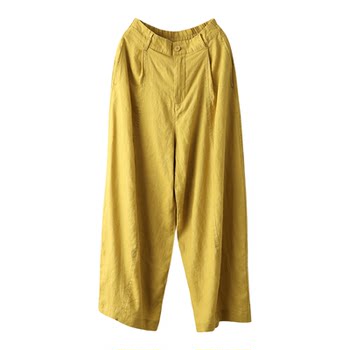 Linen slim scimitar pants artistic pants ແອວສູງ