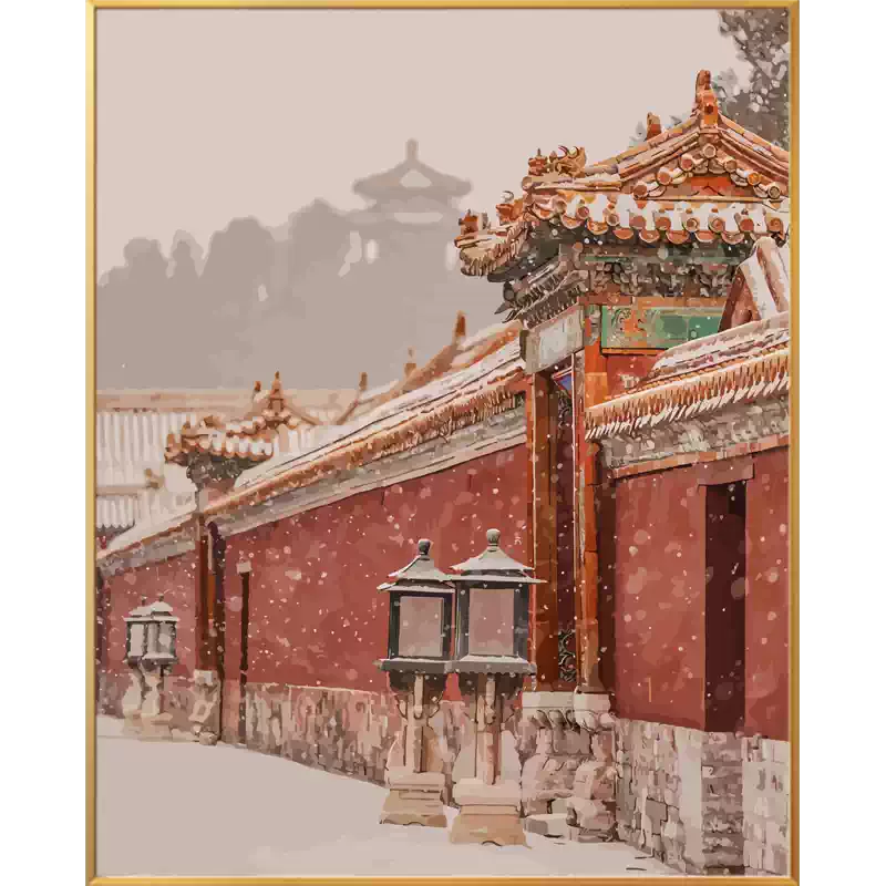 冬日限定故宫雪景画画diy数字油画填充填色手绘油彩画手工