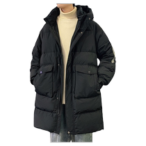 Down clothes mens autumn and winter 2023 new over kneecap medium long white duck suede warm thickened winter dress even cap jacket