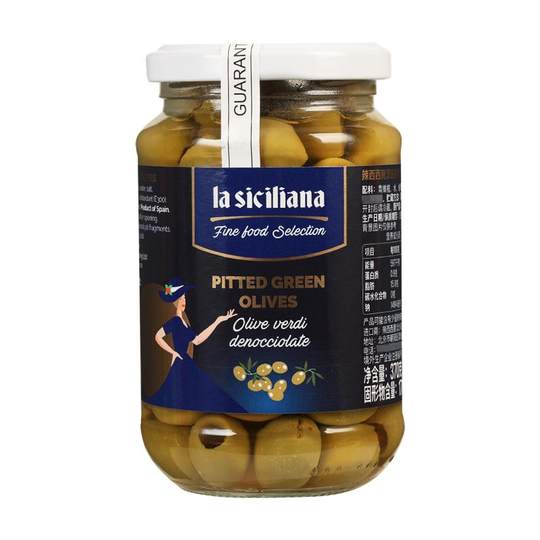 西班牙进口去核青橄榄果罐头370g西餐马天尼披萨腌制果肉olives无
