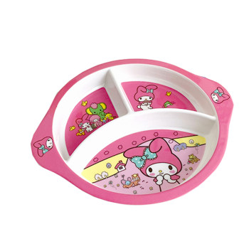 Cartoon three-grid plate melamine meal plate separate fruit steak