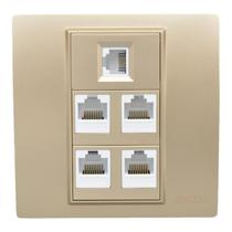 Champagne color 86 type five-port telephone computer panel concealed installation-free CAT5E four-digit network cable telephone socket