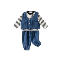 Boys suit autumn 2024 new handsome baby vest childrens pants spring and autumn childrens denim three-piece set