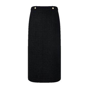 Disennis 2024 Spring New Black Retro Commuting Style Elegant Wool High Waist Skirt for Women