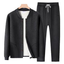 Can be worn outside the lambs wool thermal underwear set mens velvet thickened elderly grandfathers cotton coat winter clothing dads cardigan