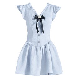 Fragile Shop Sweet Little Fly Sleeve Dress Dopamine Blue Birthday Princess Dress Summer