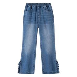 Annai Children's Girls Jeans 2024 Spring New Blue Elastic Fashion Micro Sweet Trending Pants