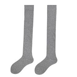 Pure gray pressure stovepipe over-the-knee socks cotton stockings women's Japanese mid-high socks thick warm thigh pile socks