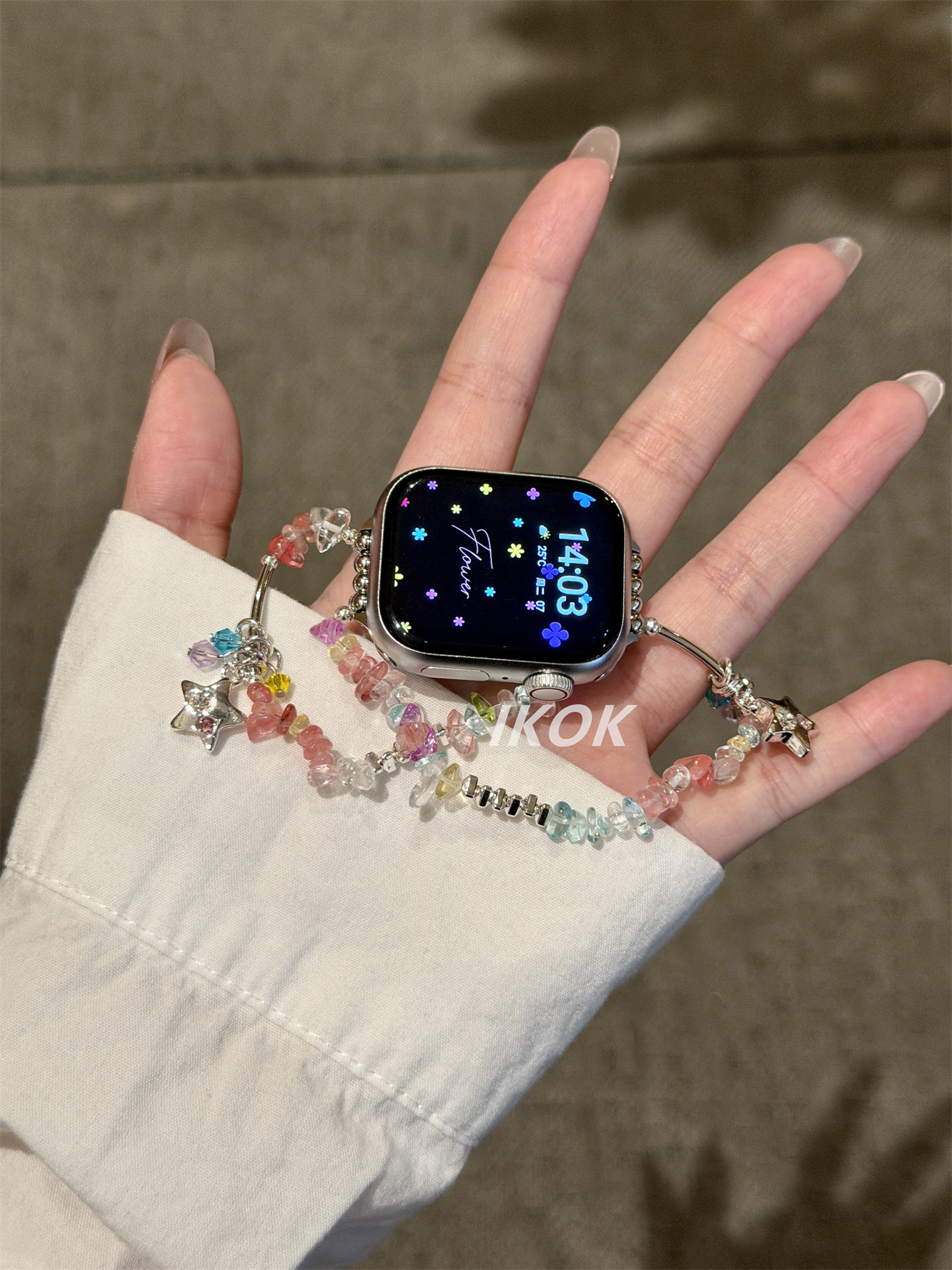 IKOK Apple iWatch S11 watch band, new S10/9/8 summer dreamy dopamine beaded watch band.