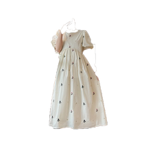 Maternity dress summer 2024 new fashion loose large size floral embroidery temperament French puff sleeve long dress