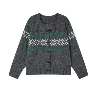 飞鸟和新酒费尔岛带帽毛衣开衫女2025冬季新款针织衫上衣