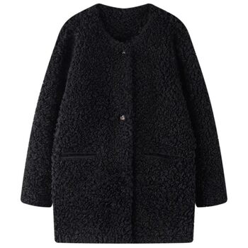 Imitation sherpa rabbit plush mid-length round neck coat for women