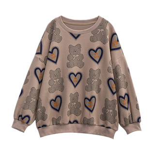 Regular loose cotton Korean style printed large size sweatshirt for women