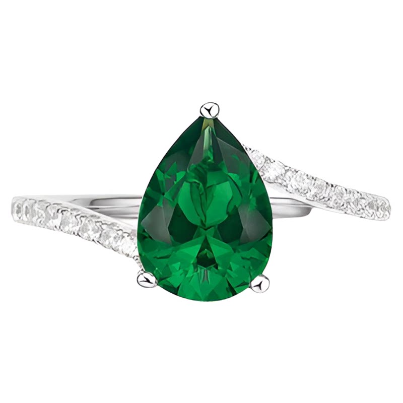 Classic and simple summer limited edition water drop synthetic simulated emerald women's ring. Silver and gold plated