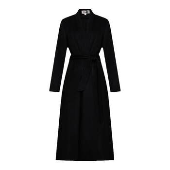 [双面毛呢]DVF秋冬曜石黑色羊毛大衣双面毛呢长款外套CL3S001