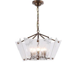 Decorative and Elegant American-Style Vintage Dining Room Chandelier, Simple and Grand, Suitable for Villa, Study, and Bedroom, All-Copper Glass Lighting Fixtures