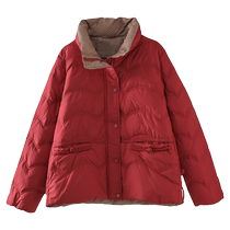 Standing collar 90 white duck suede light and thin down jacket for women Winter Korean version retro 100 lap art Fan loose and warm short coat