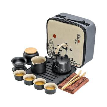Travel kung fu ceramic tea set outdoor travel camping tea drinking equipment portable set tea making small set customized bag