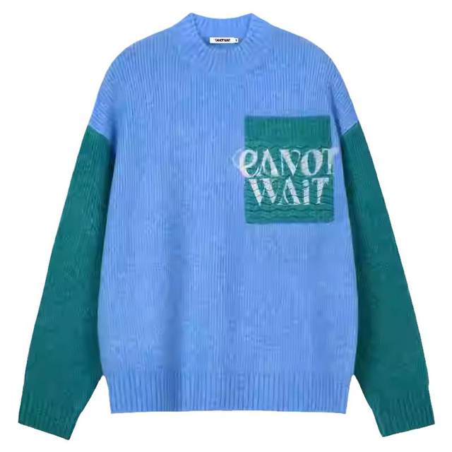 CANOTWAIT Contrast Color Pocket Wool Blended Sweater