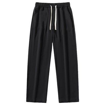 Drapey Ice Silk Pants Men's Summer Women's Pants ສີດໍາບາງໆ Pants Loose Straight Floor-Mopping Versatile Casual Pants