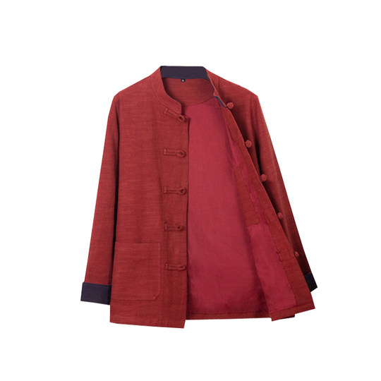New cotton and linen Chinese style coat with long sleeves and Tang suit