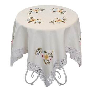 Embroidery round table polyester linen crocheted tablecloth square plant light green tea tablecloth light luxury rectangular tablecloth ງ່າຍດາຍ