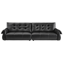 Quanyou Home 2024 new Italian light luxury living room home straight-line large black cowhide leather sofa