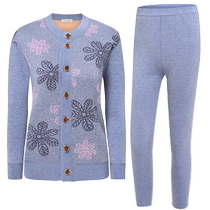 Middle-aged and elderly womens thermal underwear cardigan plus velvet thickened mothers cardigan autumn suit for the elderly and father winter