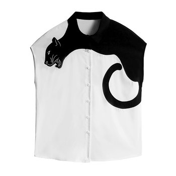 Kamo Original Design Leopard Series New Short-Sleeved Shirt with Contrasting Colors, Artistic Style Slim-Fit Top for Women, Summer