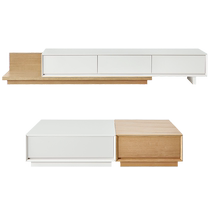 (Buy now) Quanyou Home Coffee Table TV Cabinet Simple Living Room Retractable Cream Log Style TV Cabinet