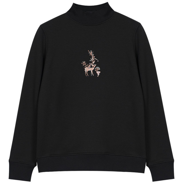 Black mother's fleece sweatshirt new long sleeve mid-collar