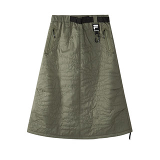 FILA FUSION斐乐潮牌梭织裙女2025冬新款休闲宽松绗缝半身裙A字裙