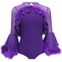 Dambao Romorden Dance New Female Blouse Ostrich Fur Horn Sleeves High-end Brands Double People Dance Costumes Dance Costumes